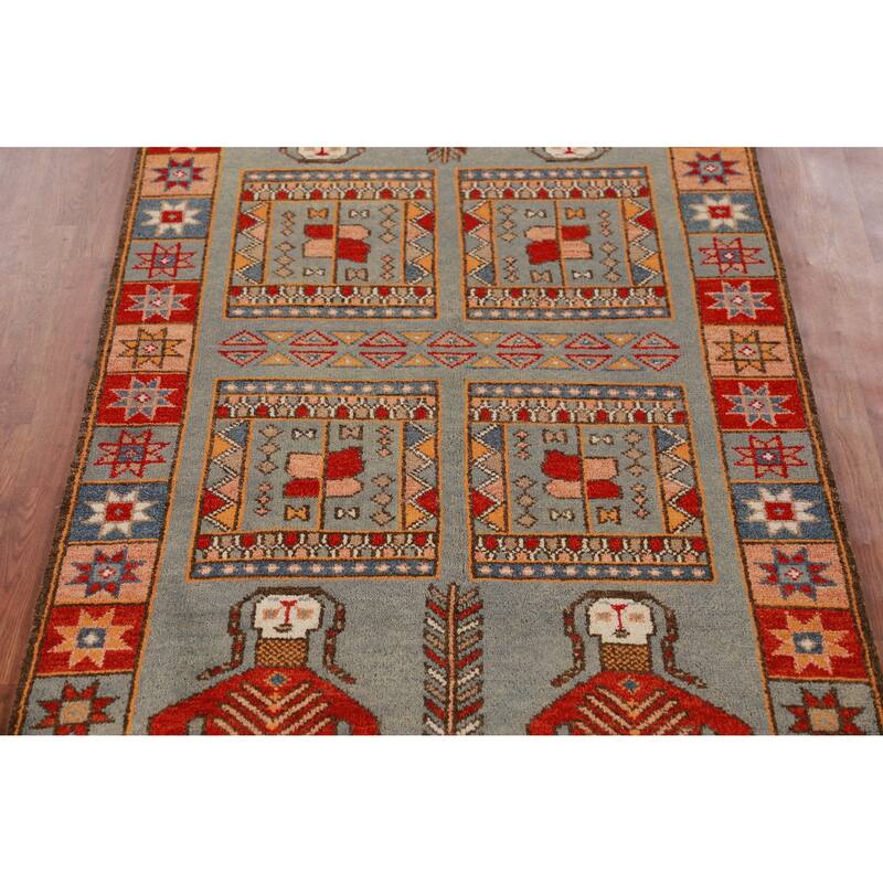 Hand Knotted Oriental 100% Wool Carpet Traditional Tribal Greys & Charcoal Heriz (serapi) Runner Rug - 9' 11'' X 4' 1''