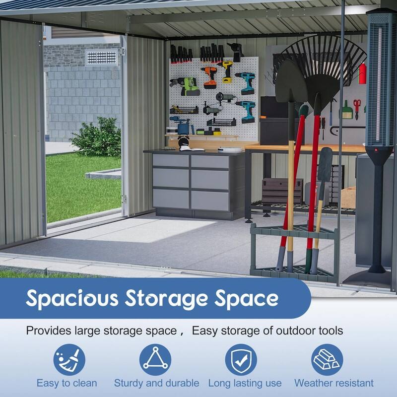 10' x 10' Outdoor Metal Storage Shed, Heavy-Duty Frame with Lockable Double Doors, All-Weather Garden Tool Shed