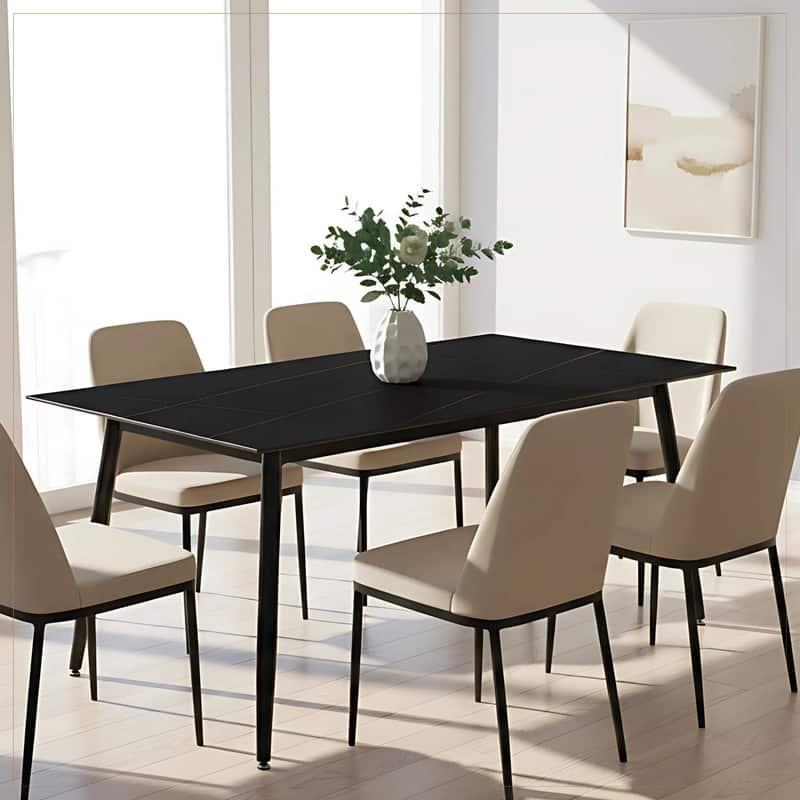Zayle Rectangular Dining Table with Glass/Sintered Stone Tabletop in Steel