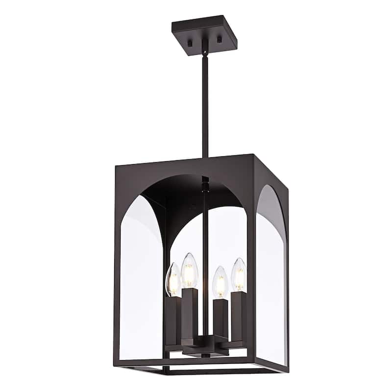 4-LightLarge Outdoor Pendant Light Fixtures, Exterior Hanging Lantern Porch Light Adjustable, Farmhouse Exterior Chandelier - Black