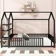 preview thumbnail 3 of 13, Black Full Size Metal House Bed with Fence and Detachable Storage Shelves for Kids, Boys and Girls