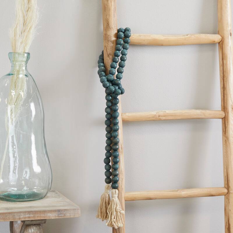 Bohemian Natural Wood Bead Garland with Cotton Tassels - 80 x 1
