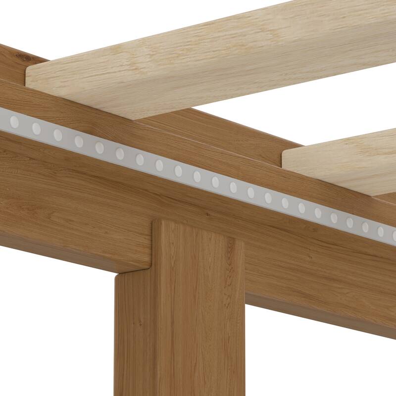 Solid Pinewood Platform Bed Frame with Built In Socket, Wood Slats Support, No Headboard