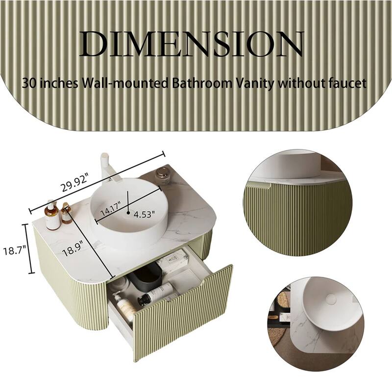 Wall-Mounted Bathroom Vanity with White Round Ceramic Sink