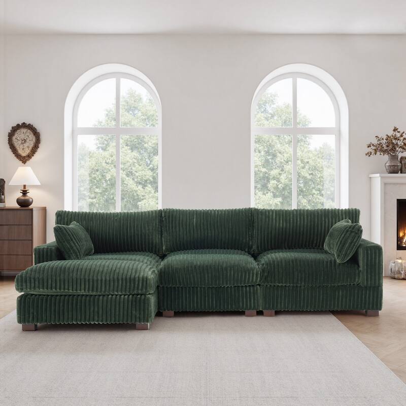 Plush Corduroy Upholstered Modular Sectional Sofa with Chaise