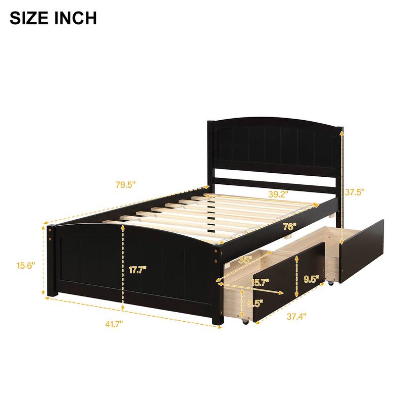 Merax Twin Size Platform Bed with 2 Storage Drawers