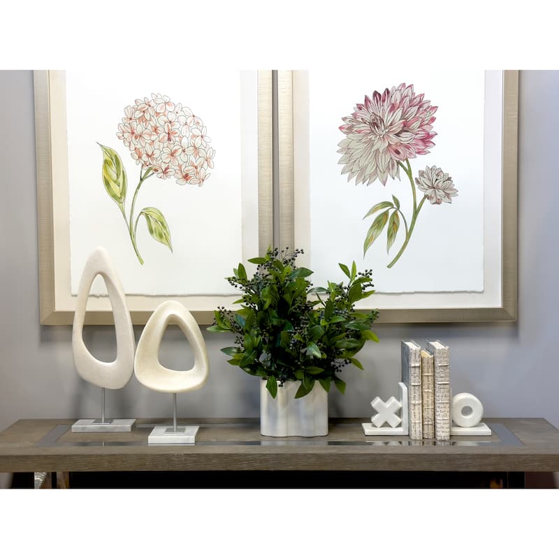 Laurel Leaf and Berry Arrangement in a Ribbed Ceramic Vase - Green