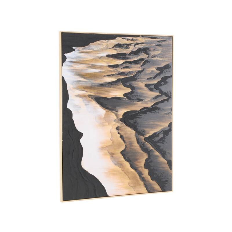 Black Canvas Ombre Textured Abstract Framed Wall Art with Brown and Cream Accents