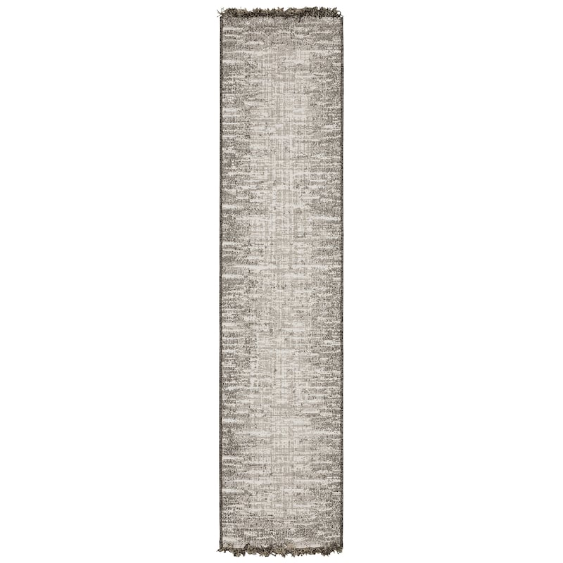 Style Haven Grayton Weathered Textures Beige/ Black Indoor-Outdoor Fringe Edge Rug - 1'10" x 7'6"
