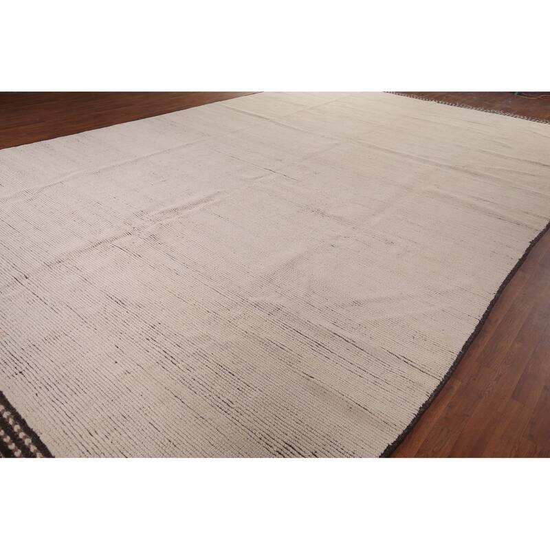 Ivory Moroccan Oriental Large Area Rug Hand-Knotted Wool Carpet - 12'0"x 18'7"