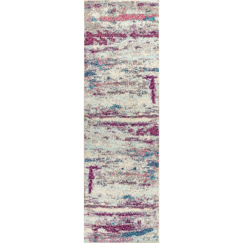 JONATHAN Y Groovy POP Modern Abstract Brushstroke Area Rug - 2 X 8 - Cream/Pink