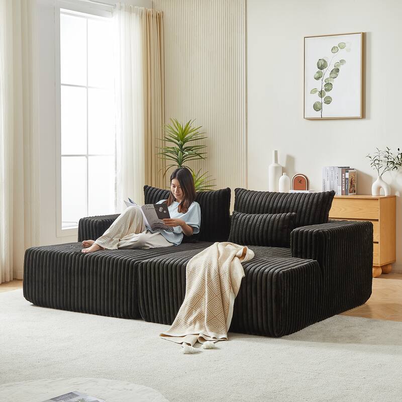 Oversized Modular Sectional Lounge Chaise, Corduroy Upholstered Boneless Sleeper Sofa, Reclining Loveseat Chair with 4 Pillows