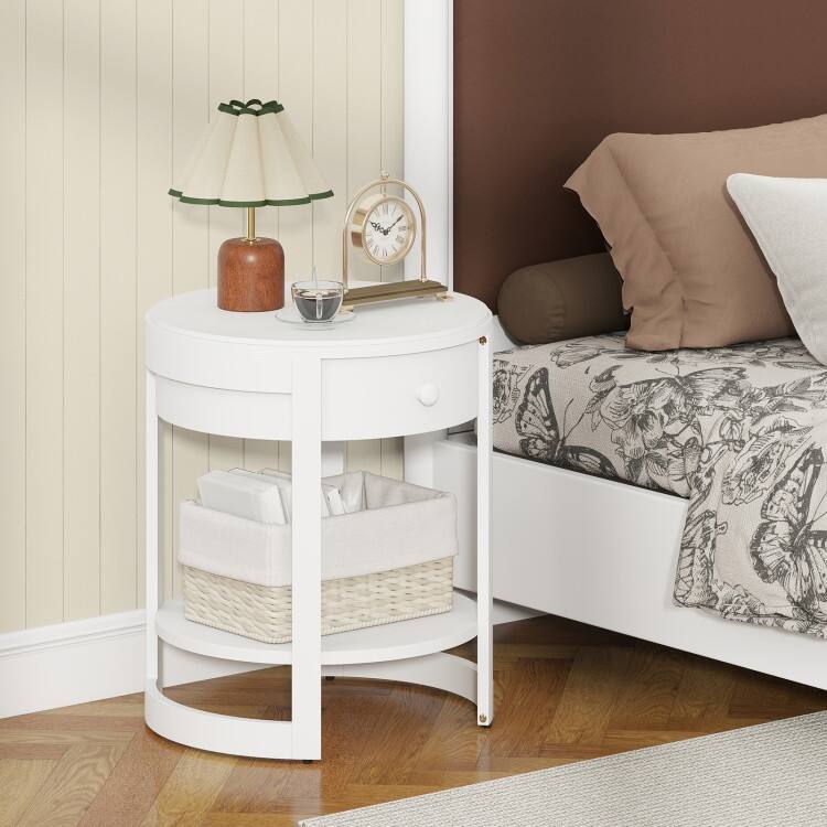 2-Tier Round Nightstand End Table with Drawer and Shelf - 19.5" x 19.5" x 24"