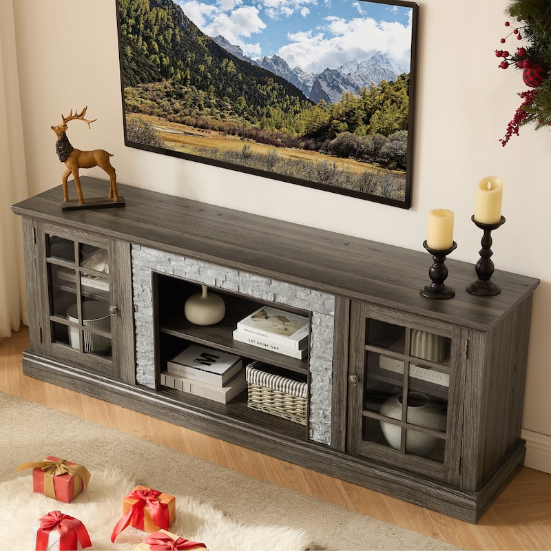 70" Modern TV Stand with 2-Door Storage, Faux Stone Media Console Cabinet, Large Entertainment Center for Living Room