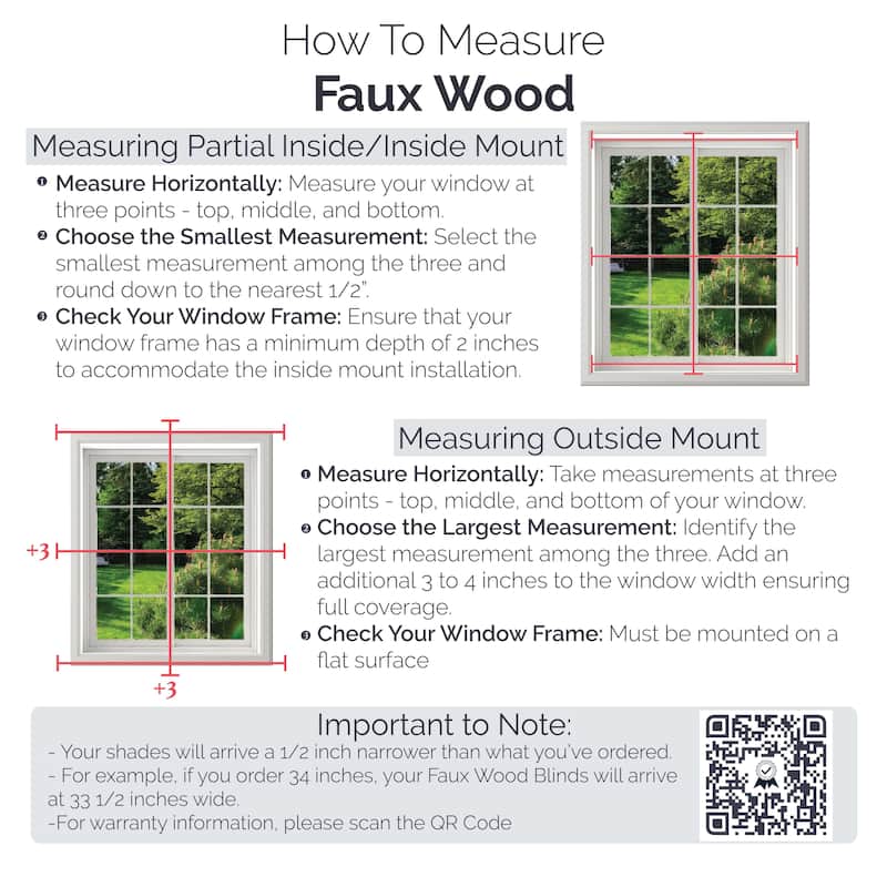 Linen Avenue Cordless Faux Wood Blind, Partial Inside Mount (Arrives ½ Inch Narrower)