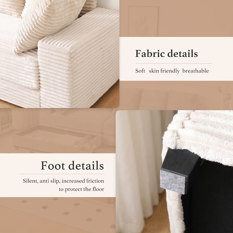 L-Shape Modular Sectional Sofa with Storage Ottoman, Corduroy Upholstered Cloud Couch, Deep-Seat Sofa with 8 Throw Pillows