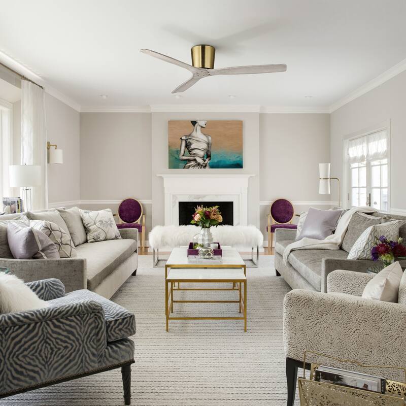 54" Farmhouse Gold Solid Wood Flush Mount Ceiling Fan without Light