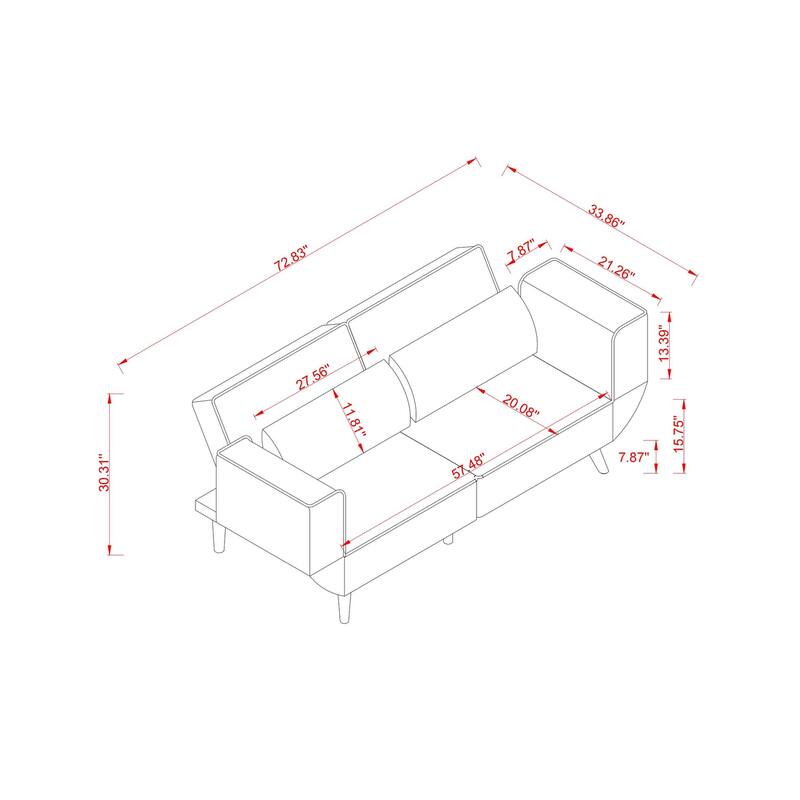 Futon Sleeper Sofa Bed Velvet Recliner Sofa Loveseat Couch with Adjustable Armrests, Splitback Recline and Pillows