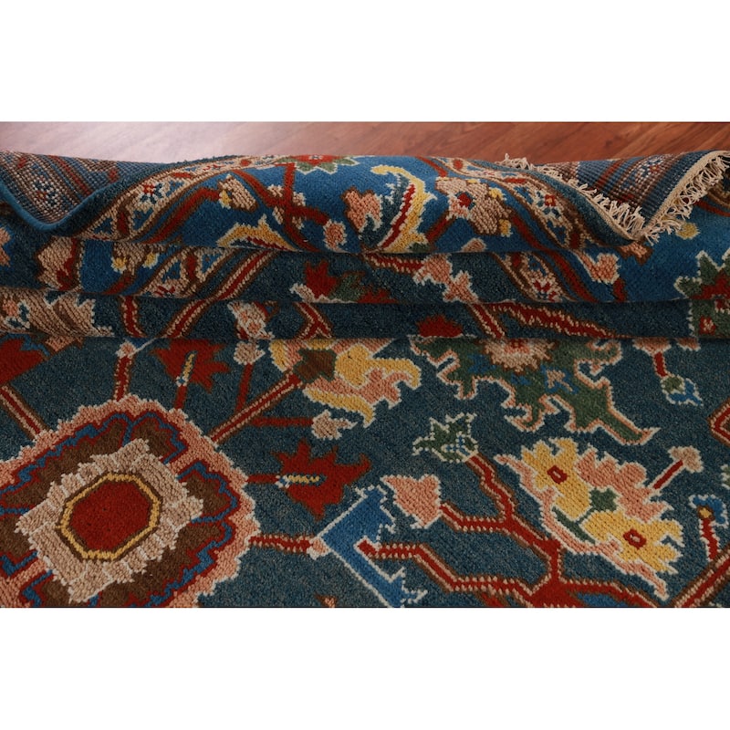All-Over Blue Oushak Oriental Area Rug Handmade Wool Carpet - 8'11" x 11'9"