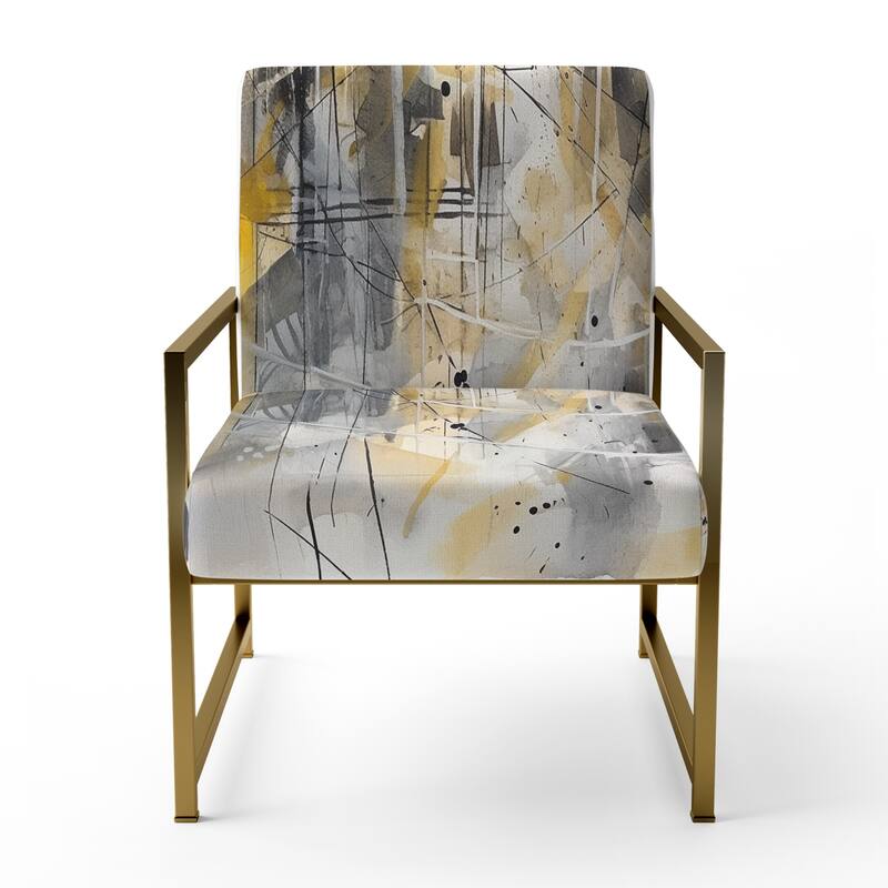 Designart "Yellow and Grey Beyond The Canvas I" Upholstered Abstract Accent Chair and Modern & Contemporary Arm Chair