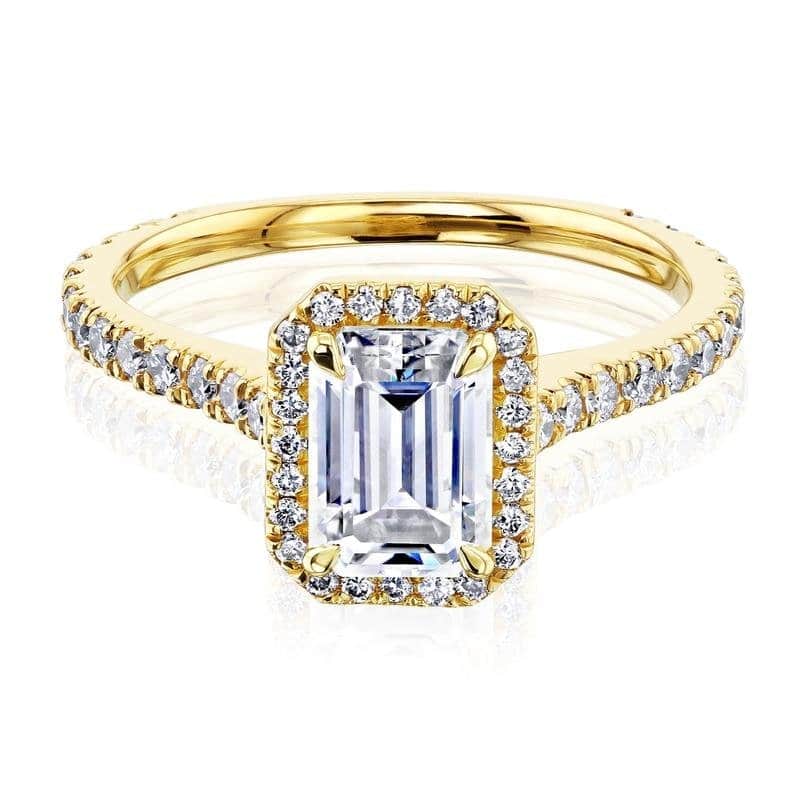 Kobelli 1.45 Carat Moissanite & Lab Grown Diamond 14k Solid Gold Emerald Halo Eileen Engagement Ring - 4.5 - Yellow