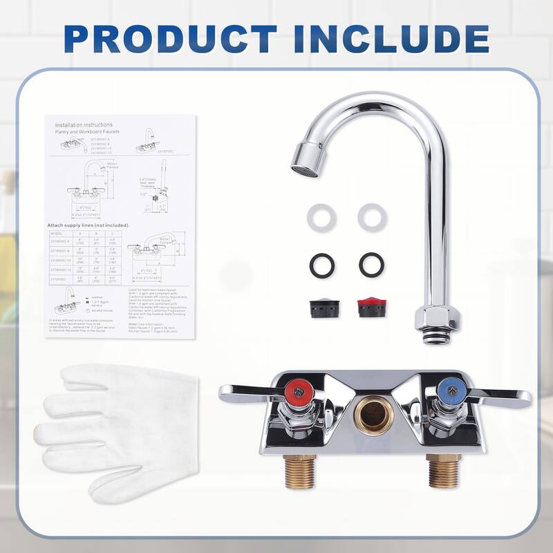 WOWOW Double-Handle Wall Mount Standard Kitchen Bar Faucet