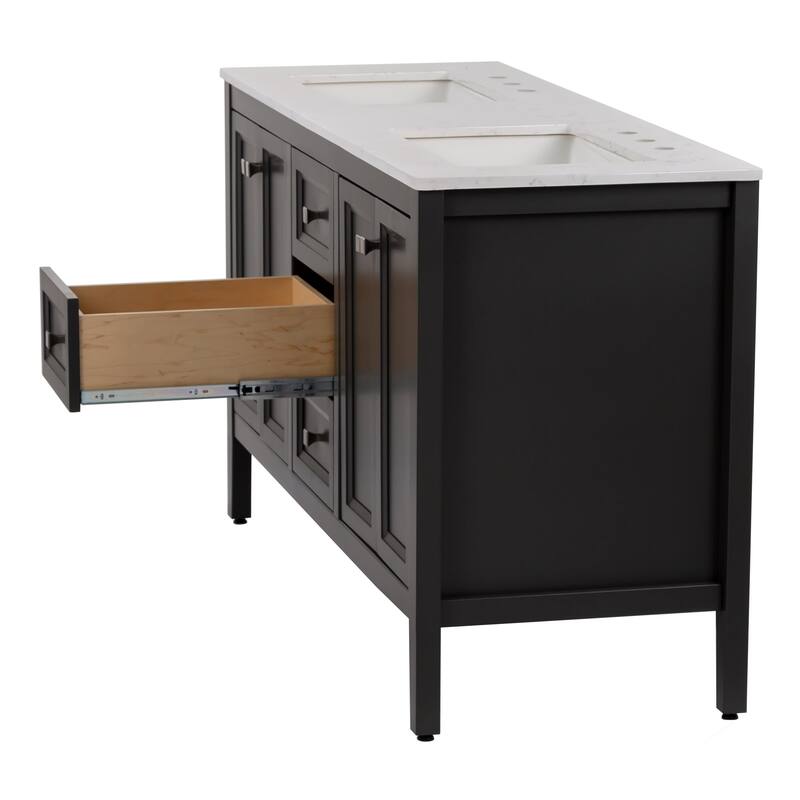 Cartland 61" Double-Sink Bathroom Vanity With 2 Cabinets, 3 Drawers, and Sink Top