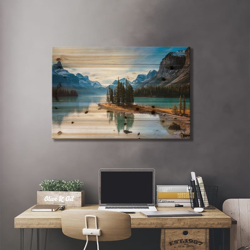 Iconic Spirit Island On Maligne Lake Print On Wood by Matteo Colombo - Multi-Color
