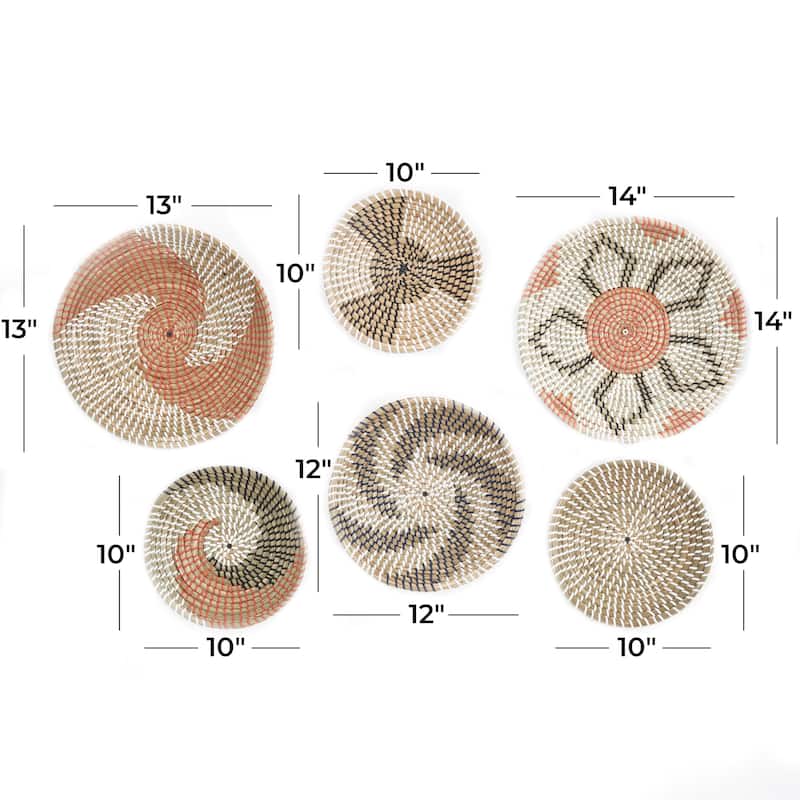 Seagrass Plate Handmade Patterned Basket Wall Decor - Set of 6 Orange - Roche River Decor