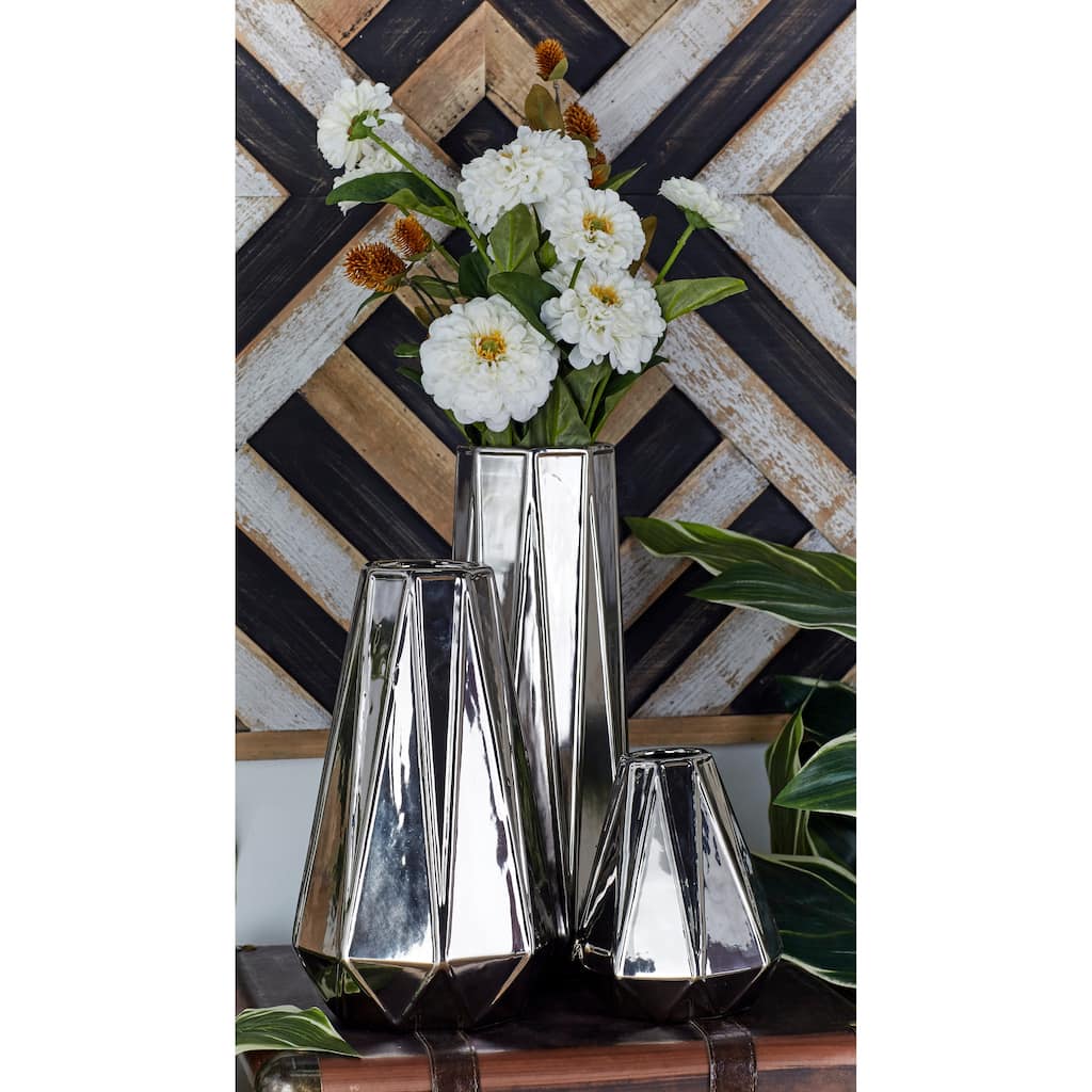 Gold, Silver or Gray Ceramic Geometric Vase (Set of 3) - S/3 7", 11", 15"H