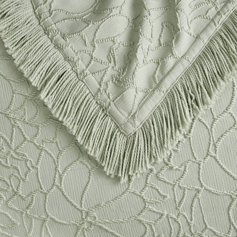 Queen 3-Piece Bedspread Set Poly-Cotton Floral Chenille with Fringe