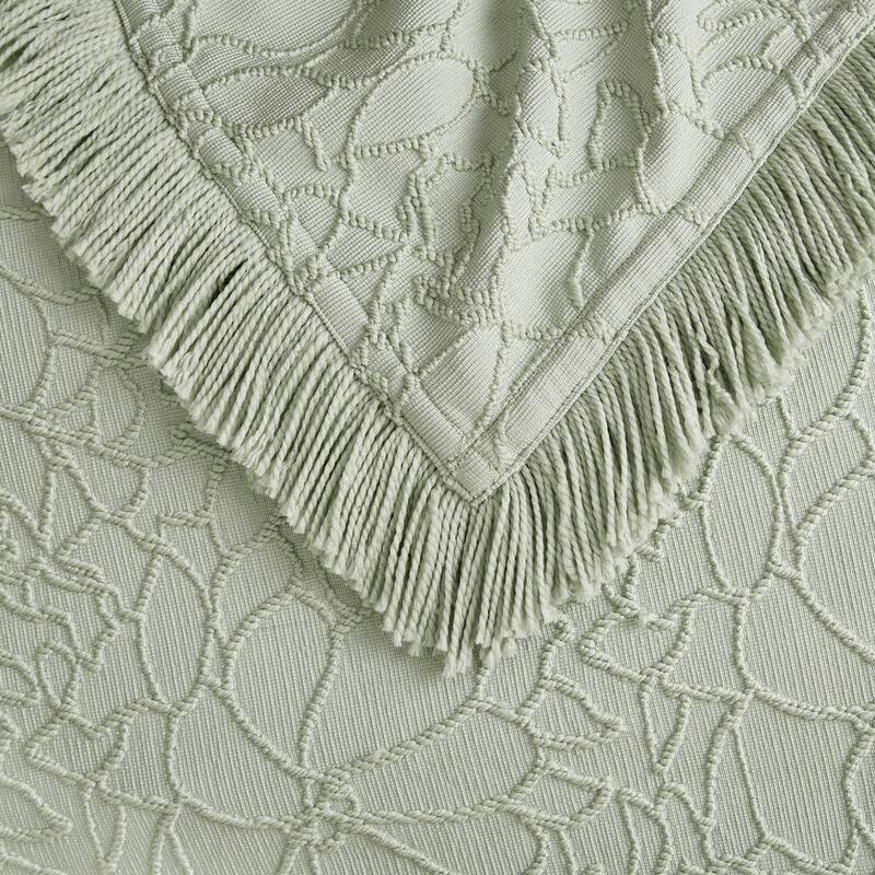 Sage King 3-Piece Bedspread Set Oversized Chenille Floral with Fringe Border