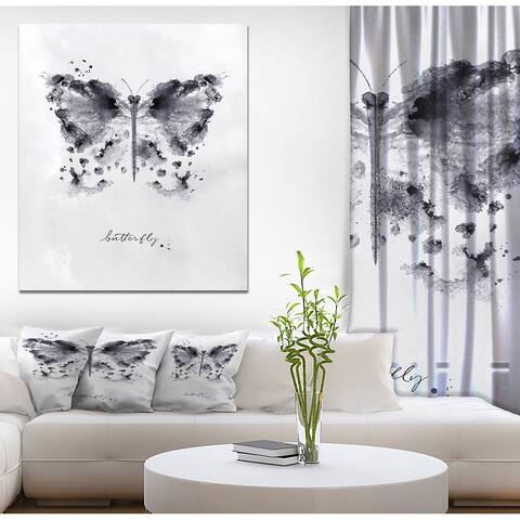 Designart 'Monotype butterfly black' Animals Print on Wrapped Canvas - White