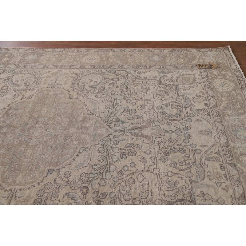 Hand Knotted Oriental 100% Wool Carpet Traditional Floral Beige & Ivories Tabriz Area Rug - 9' 3'' X 6' 4''
