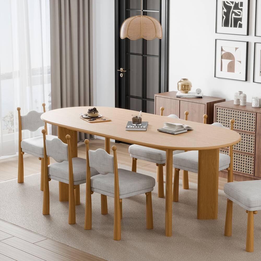 Solid Wood Farmhouse Dining Table Oval Wood Top for Modern Dining Rooms & Family Gatherings