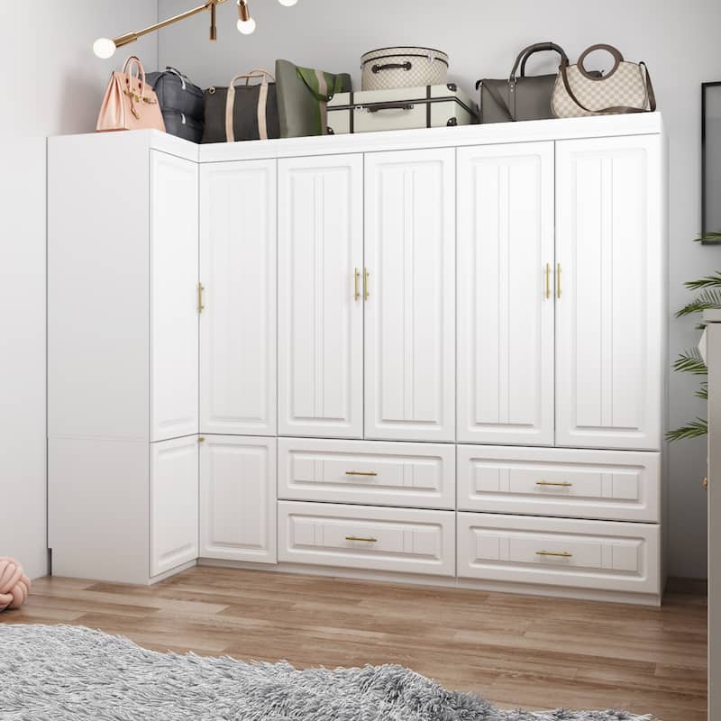 93.9"H/74.2"H Armoires Wardrobe Closet Cabinet Hanging Drawers Storage