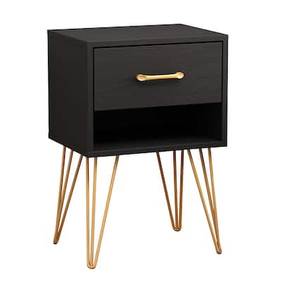 Timechee Nightstand Bedside Table Wood 1-Drawer with Open Shelf, Black