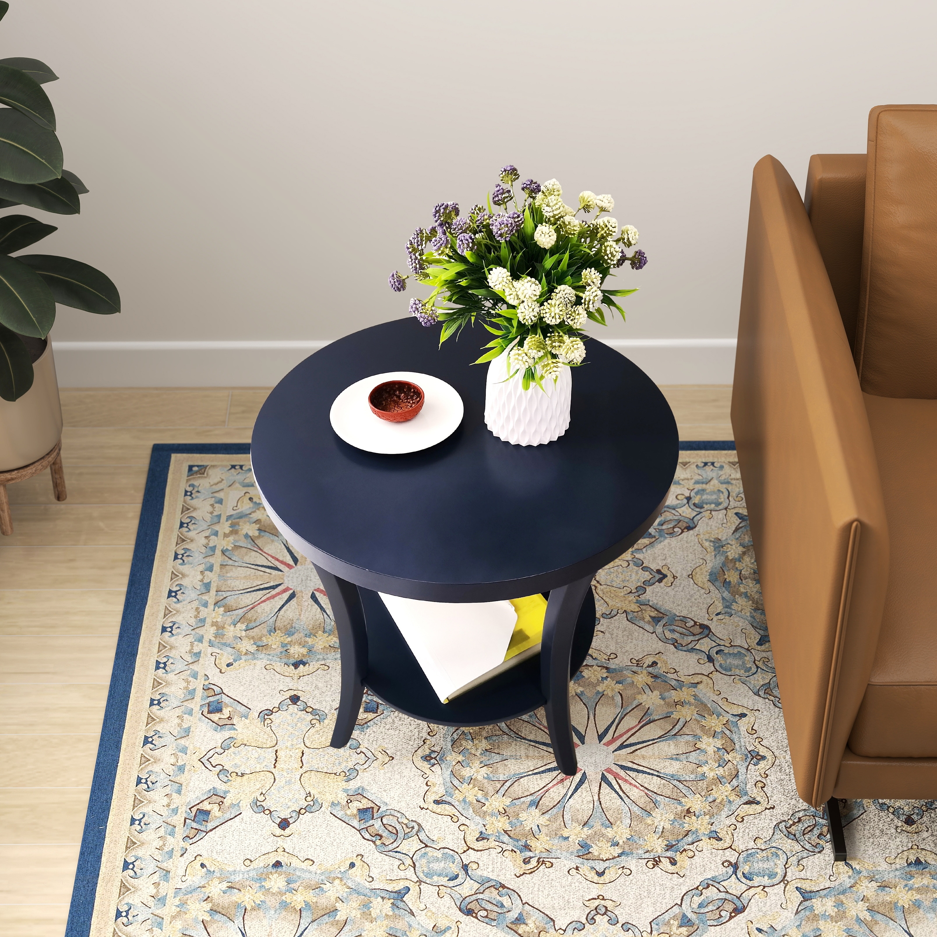 Roundhill Furniture Perth Contemporary Round Shelf End Table