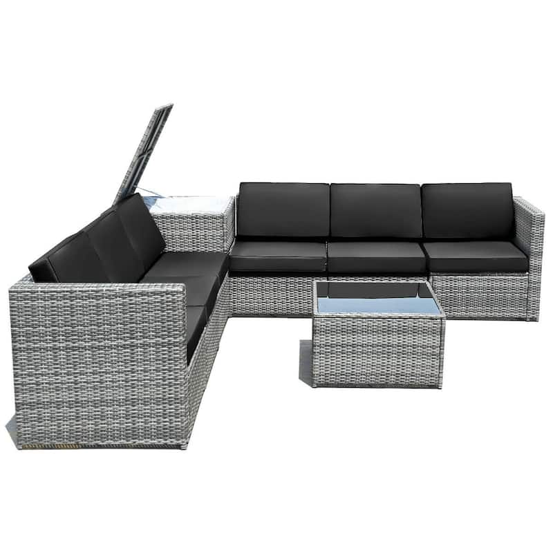 8 Piece Wicker Sofa Rattan Dinning Set Patio Furniture with Storage Table - 23" x 26" x 29.5"
