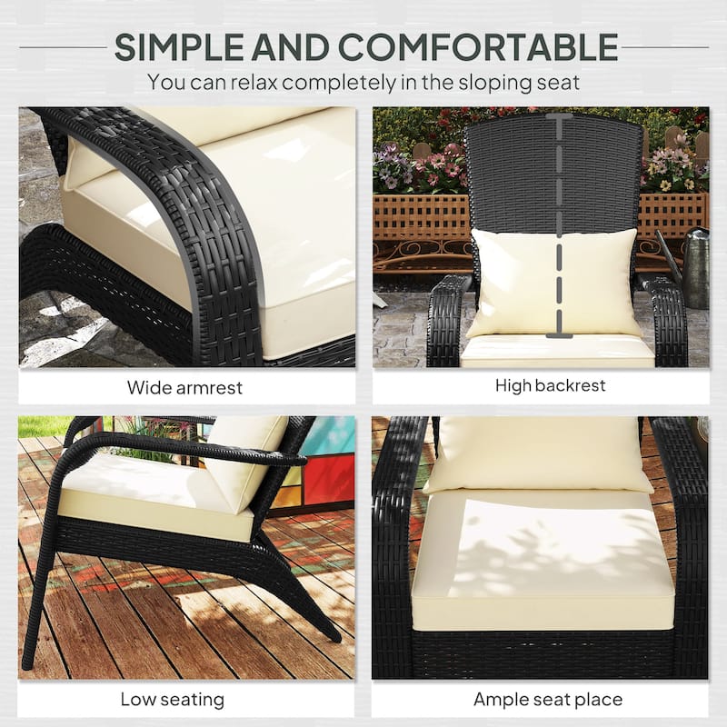 Outdoor Rattan Adirondack Chair with Cushions and Steel Frame Patio Seat for Porch or Pool - 25.2" W x 31.5" D x 35.4" H