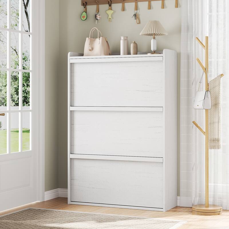 Shoe Cabinet with 3/2/4 Flip Drawers, Modern Shoe Storage for Entryway, Wooden Shoe Organizer Cabinet
