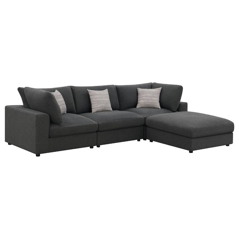 Serena 4pc Modular Sectional Sofa, Ottoman, 3 Pillows, Gray Jacquard