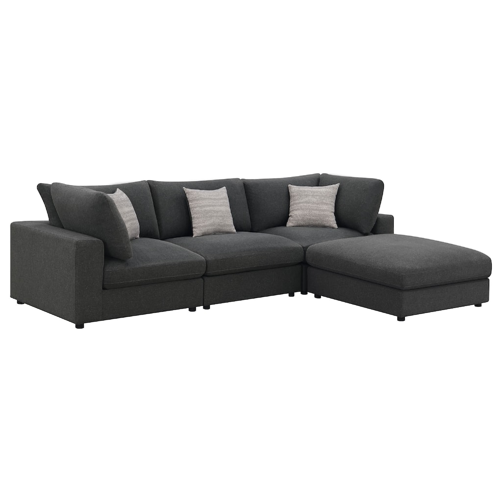 Serena 4pc Modular Sectional Sofa, Ottoman, 3 Pillows, Gray Jacquard