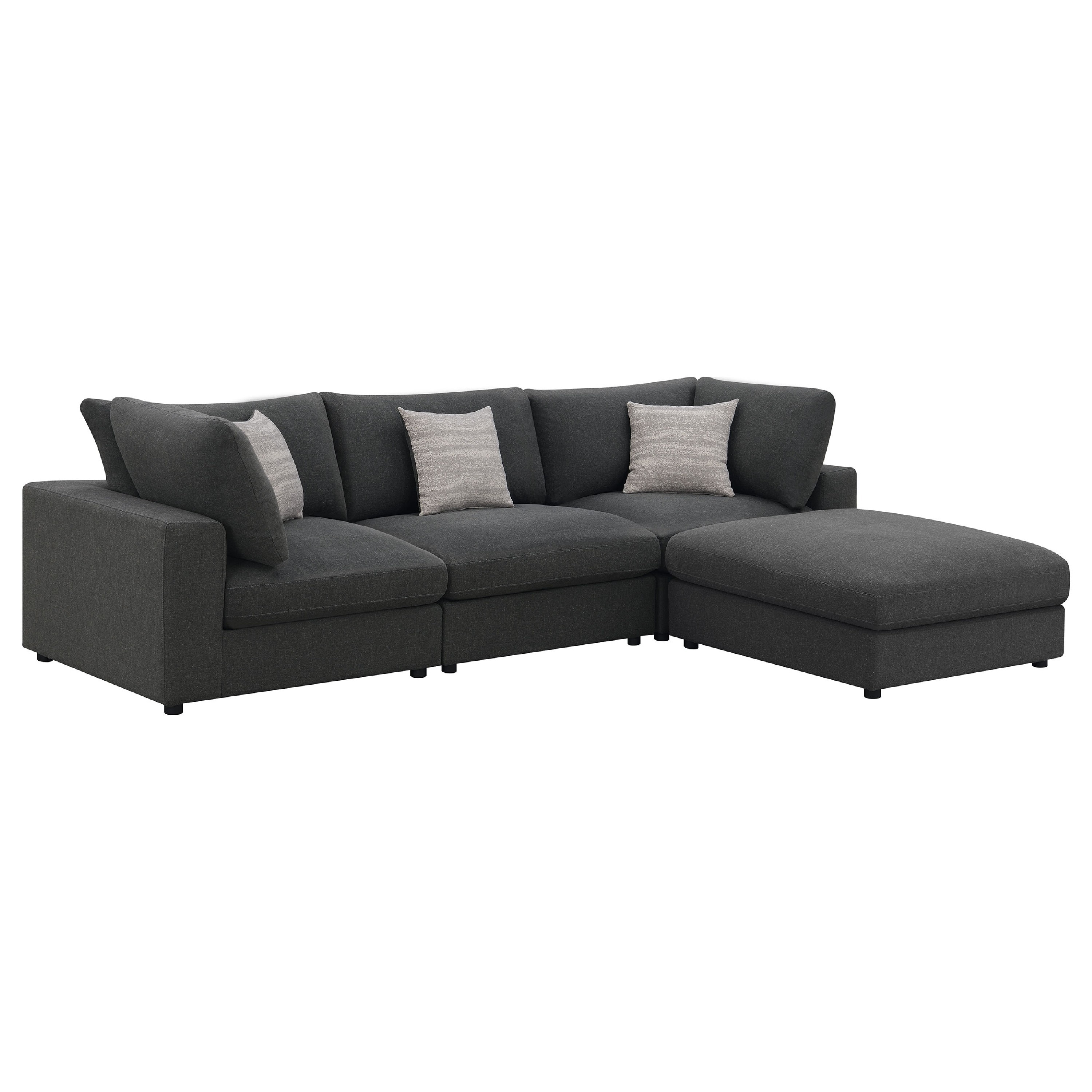 Serena 4pc Modular Sectional Sofa, Ottoman, 3 Pillows, Gray Jacquard