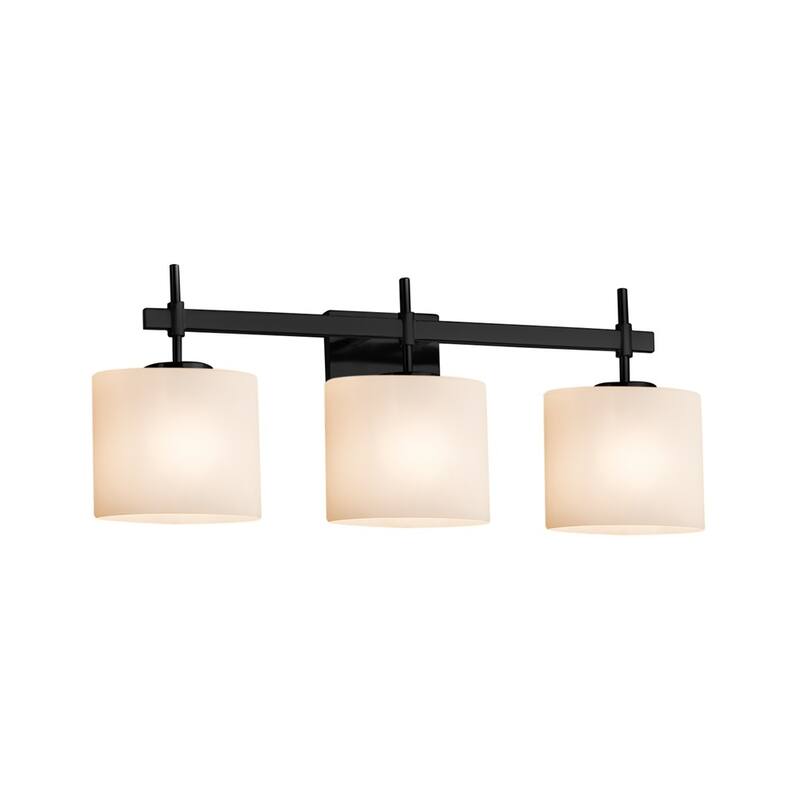 Justice Design Fusion Union 3-Light Matte Black Bath Bar, Opal Oval Shade