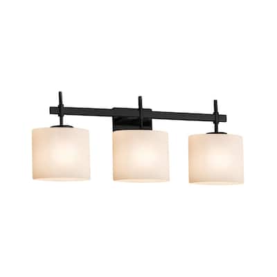 Justice Design Fusion Union 3-Light Matte Black Bath Bar, Opal Oval Shade