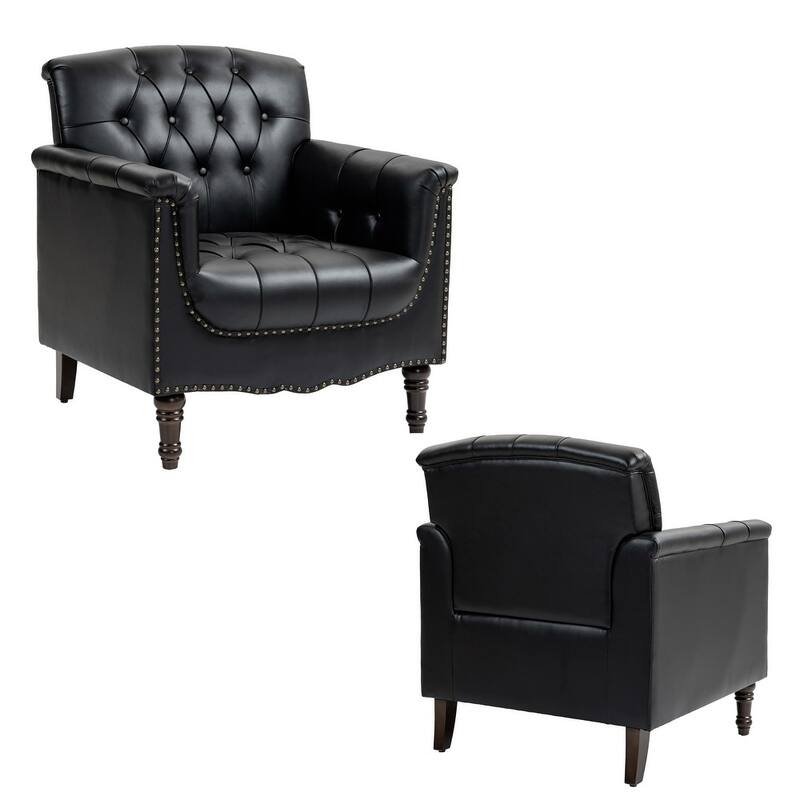 Modern Faux Leather Accent Chairs Set Of 2, Upholstered Armchair For Living Room