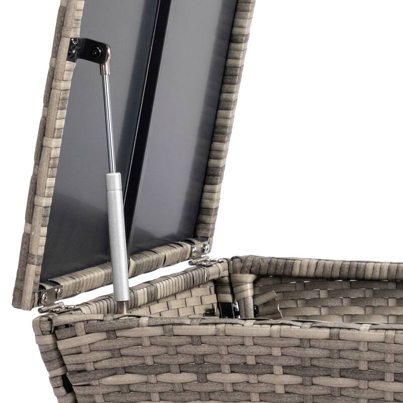 Outdoor PE Wicker Side Table with Storage Steel Frame Patio Garden Balcony - 19.7 x 19.7 x 16.5