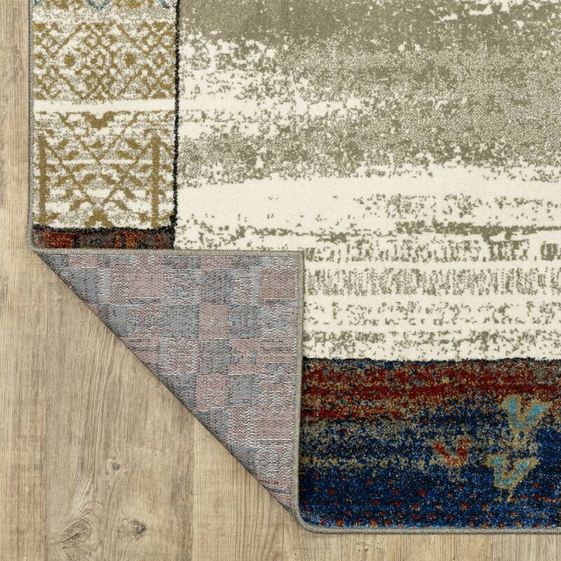 Style Haven Vance Tribal Patchwork Border Beige/ Multi-colored Area Rug.