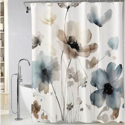 Watercolor Ink Floral Shower Curtain with 12 Hooks, 72 x 72 Inch
